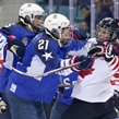 GANGNEUNG, SOUTH KOREA - FEBRUARY 22: USA's Hilary Knight #21 and Canada's Marie-Philip Poulin #29 get their gloves up while Megan Keller #5 looks on during gold medal game action at the PyeongChang 2018 Olympic Winter Games. (Photo by Andre Ringuette/HHOF-IIHF Images)

